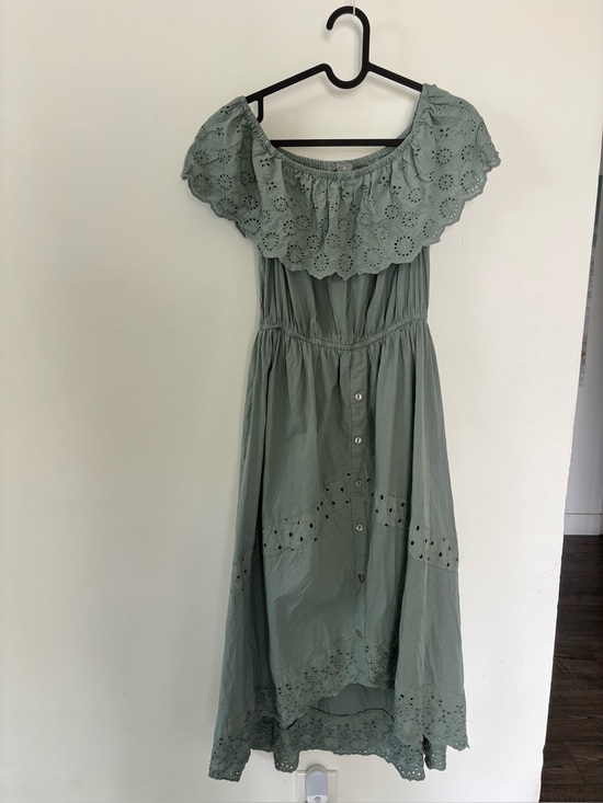 J Gee Dresses & Skirts - Off-Shoulder Eyelet Midi Dress in Sage Green